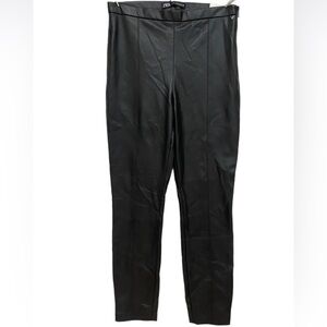Zara Leggings Faux Leather Women High Rise Slit Side Zip Size Medium NEW W Tag